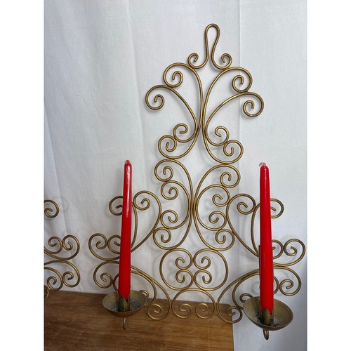 Vintage Metal Scrolled Wall Sconces Pair Candle Holder French Italian Hollywood - Picture 3 of 12