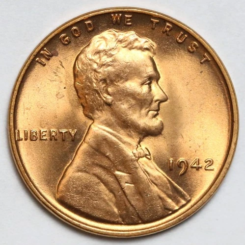 New Listing1942 1c Lincoln Wheat Cent Uncirculated - RAW - RED - Nice Looking Penny