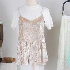Lady Velvet Vest Cami Shirt Tank Top Casual Plush Strappy Sleeveless T-shirt Tee