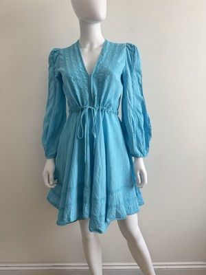 A Mere Co Linen Beach Dress, Aquamarine Beach Tunic Cover Up Dress, Size S
