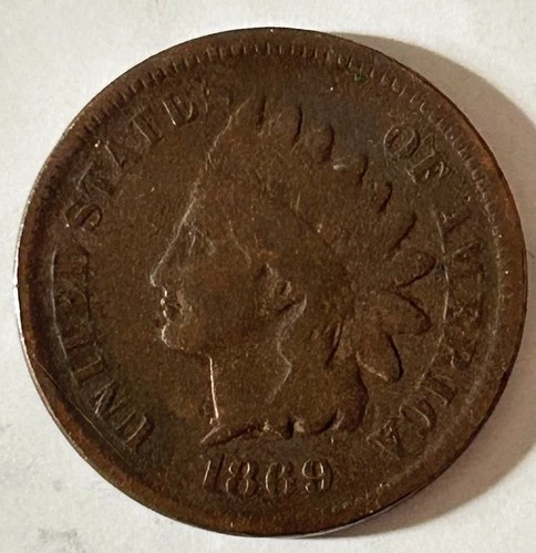 1869 Indian Head Cent Early Rare Key Date VG  Very Good Bold Date