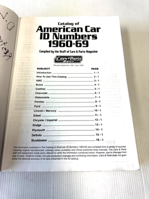 Cars & Parts American Car ID Numbers 1960-69 VIN Guide Book