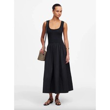 Madewell Black Poplin Knit Mixy Scoop Neck Maxi Dress M NWT