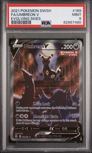 2021 POKEMON SWORD & SHIELD EVOLVING SKIES #189 FULL ART/UMBREON V PSA 9