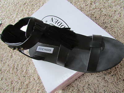 NEW STEVE MADDEN MADALEE BLACK FRINGE SANDALS