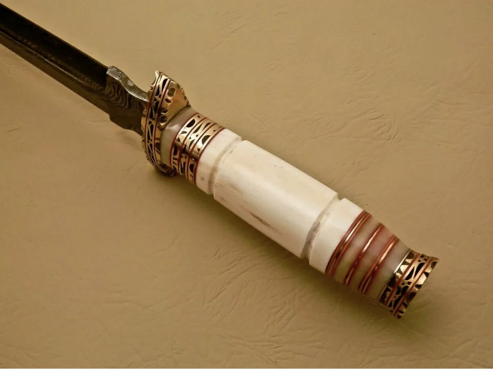 custome handmade damascus steel 13.5" dagger knife handle camel bone with clip - Image 4 of 4