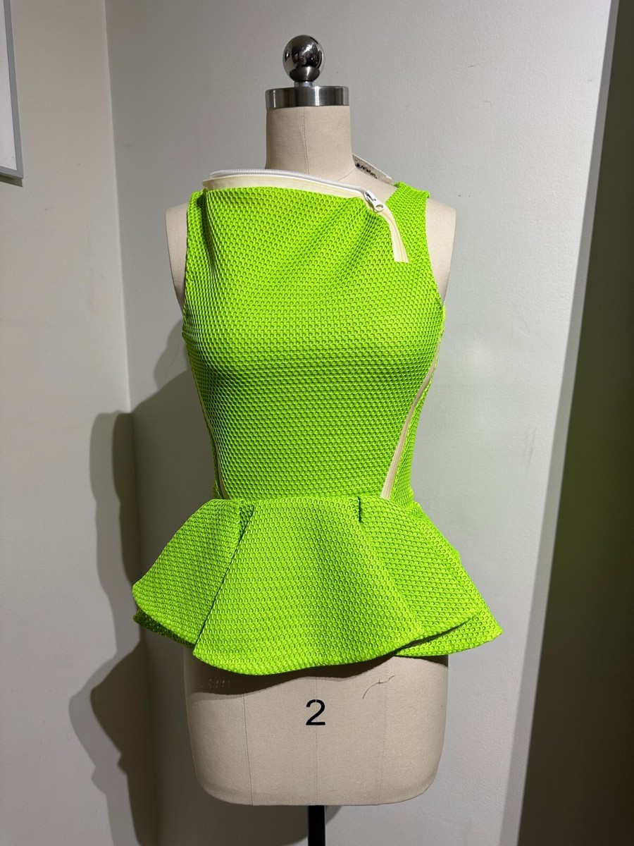 $1570 HUSSEIN CHALAYAN GREEN RUFFLES ZIPPER TOP XS | eBay