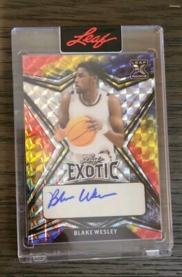BLAKE WESLEY #'d 5/5 Auto - 2022 Leaf Exotic Autograph - PARROT SHIMMER Encased