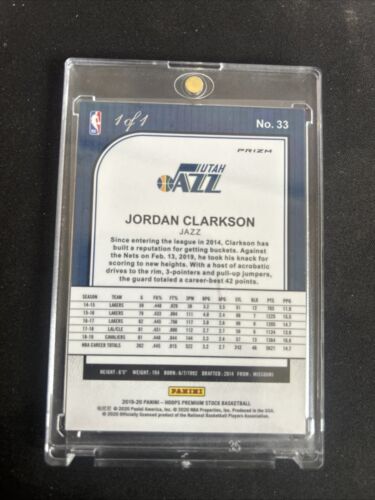 2019-20 Panini NBA Hoops Premium Stock - Jordan Clarkson #33 Black Ice 1/1 - Picture 2 of 3