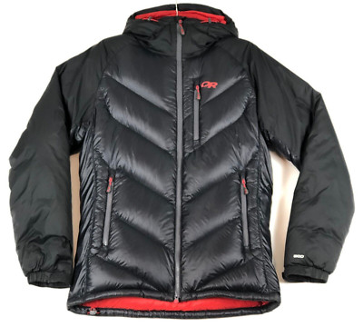 Outdoor Research Alpine 800 Down Parka Mens M Black Red Pertex QuantumPro Jacket