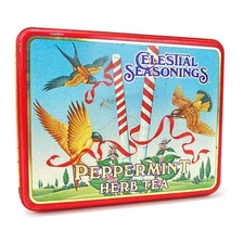 Vintage 1985 Celestial Seasonings Tea Tin Box Empty Peppermint Herb Advertising