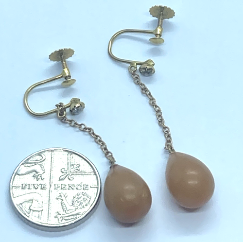Vintage 9ct Gold And Amber Bead Drop Earrings - Picture 6 of 6