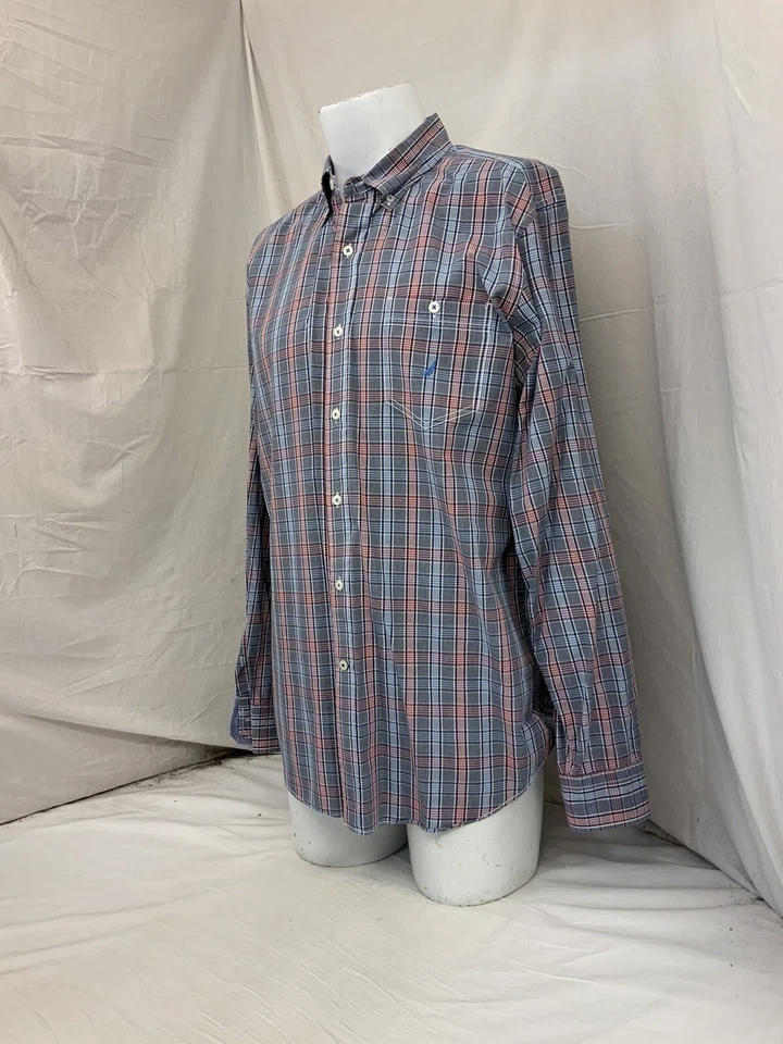 Nautica Dress Shirt Men's Large Button Front Blue Red Plaid Cotton YGI N2-495 - Image 4 of 4