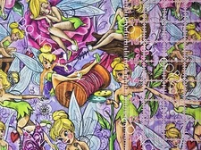 Custom 100% Cotton Woven Disney Tinkerbell Peter Pan V3 By the 1/4 Yard 9x56