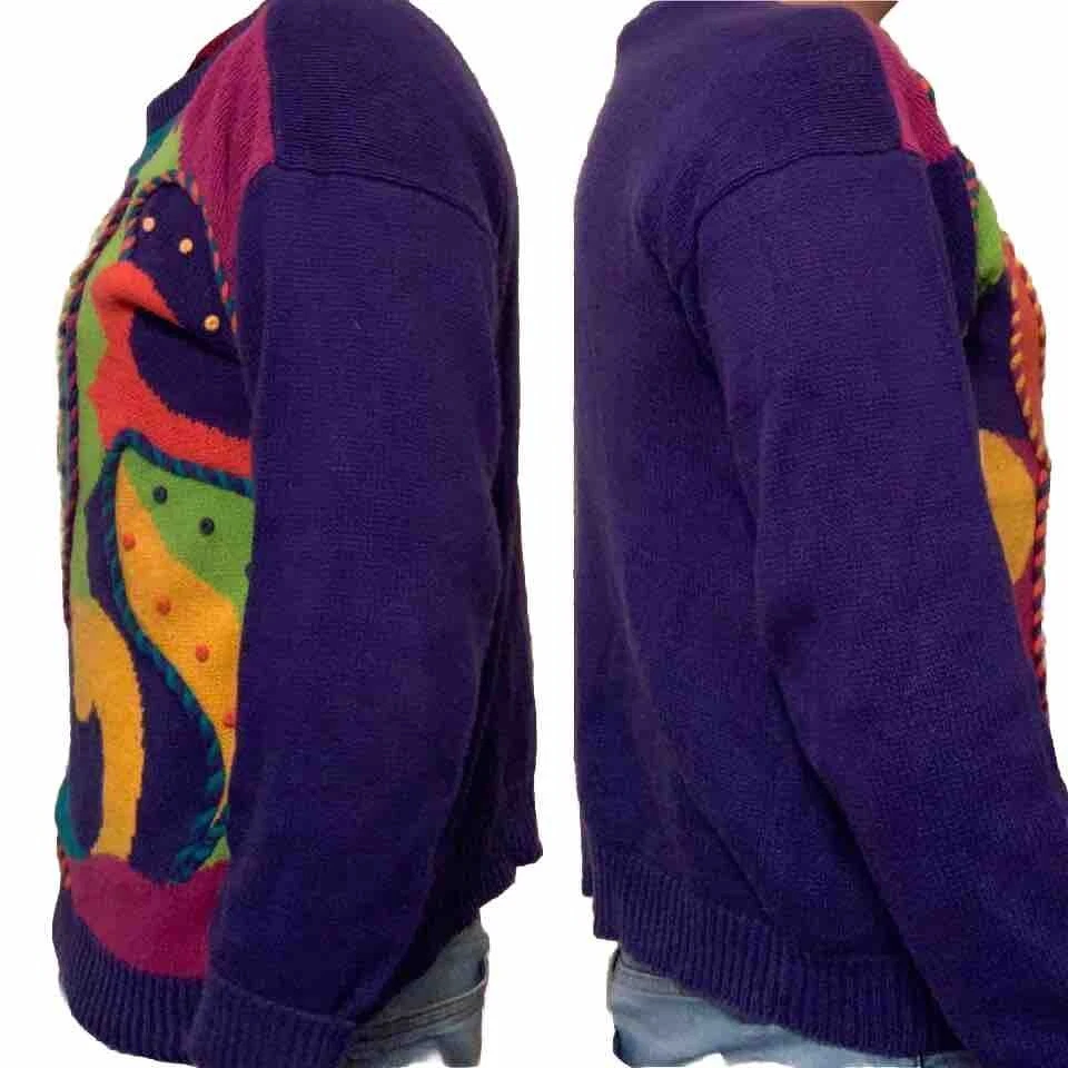 SUÉTER MUJER VINTAGE AÑOS 80 PÚRPURA PATRÓN NEW WAVE POP MOD Foto 3 de 4