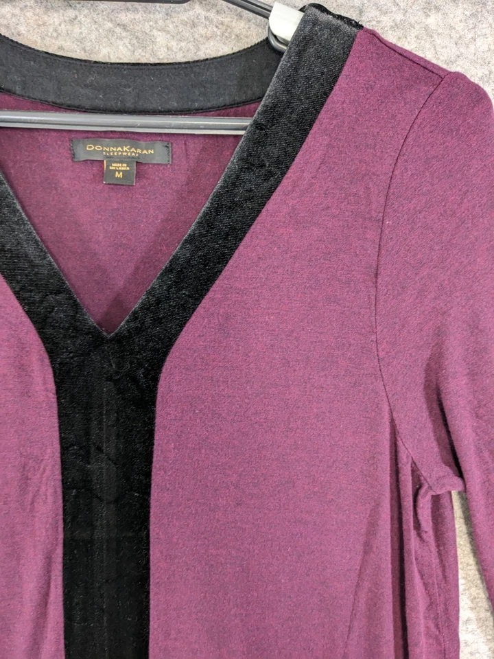 Camisón Donna Karan Mujer Medio Púrpura Negro Elastizado Tejido Bolsillos Manga 3/4 Foto 2 de 4