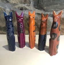 Hand Carved and Painted African Soapstone Cat (8 inch)