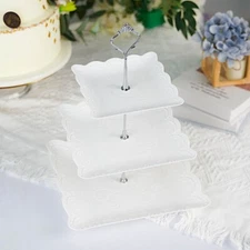 13" WHITE 3 Tier Plastic Stand Floral Print Square CUPCAKE HOLDER Party Supplies