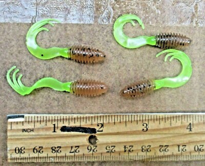 50ct PUMPKINSEED CHARTREUSE 2'' Triple Tail RING GRUBS Crappie Baits Perch Lures