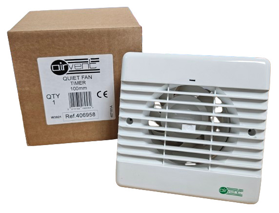 100mm Bathroom Extractor Fan With Timer 4 Inch Quiet Axial - Airvent 406958