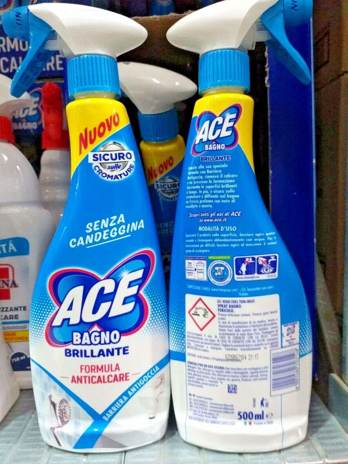 8 pezzi Ace Spray Bagno Brillante Formula Anticalcare Senza Candeggina 500ml