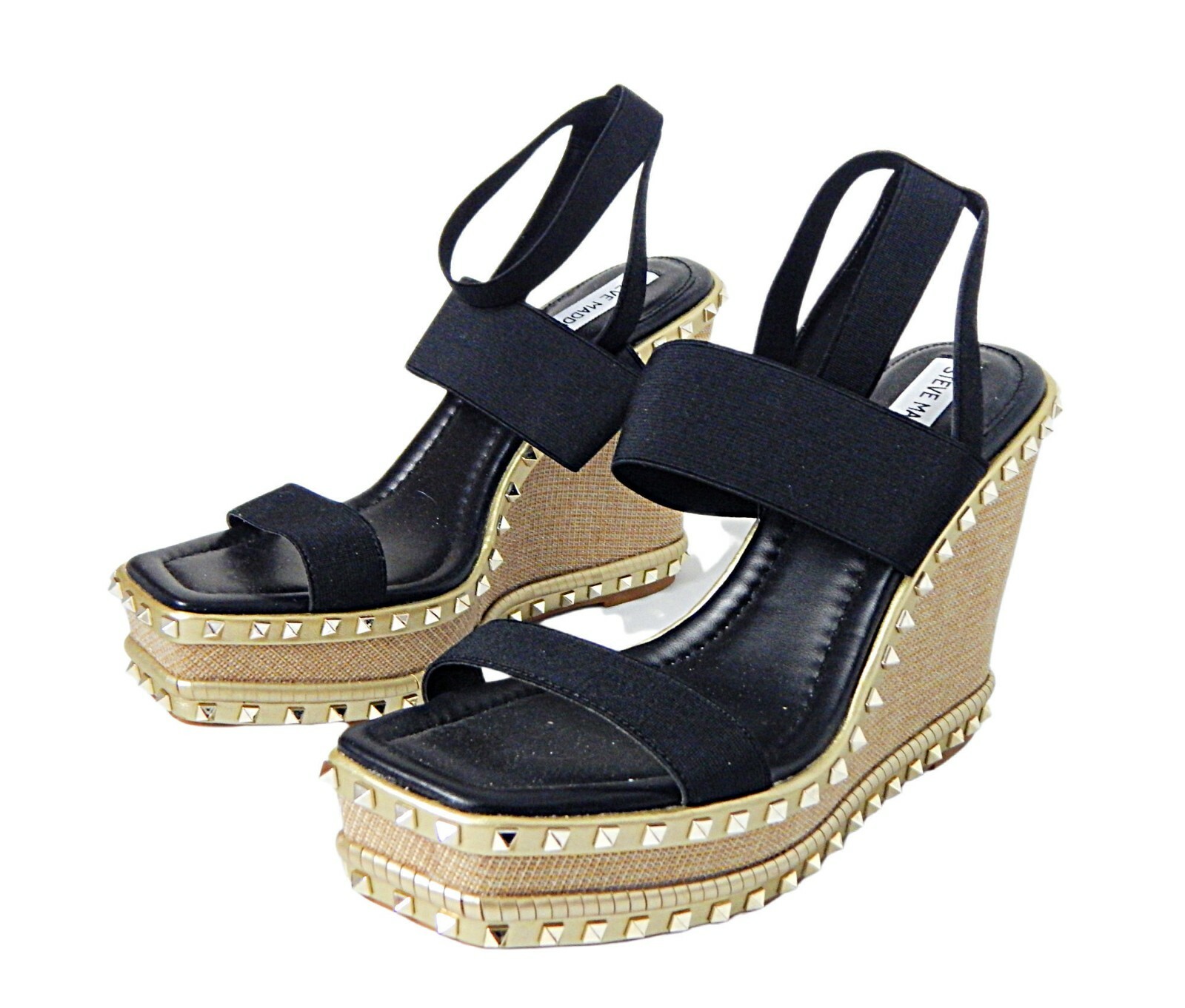 Steve Madden Larkin High Platform Studded Sandal Black and Gold Size 9.5M |  eBay