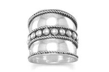 Bali Ring with Flat Beads and Rope Edge
