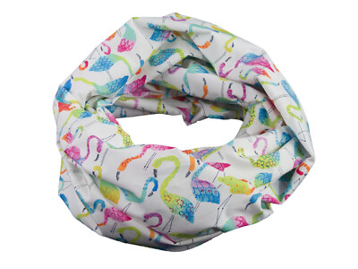 Damen-Rundschal Loop Flamingo weiß bunt ca. 25 cm x 140 cm - 100% Baumwolle