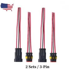 2 Sets Electrical Car 3-Pin 18AWG Wire Connector Male Female Plug Kit Waterproof