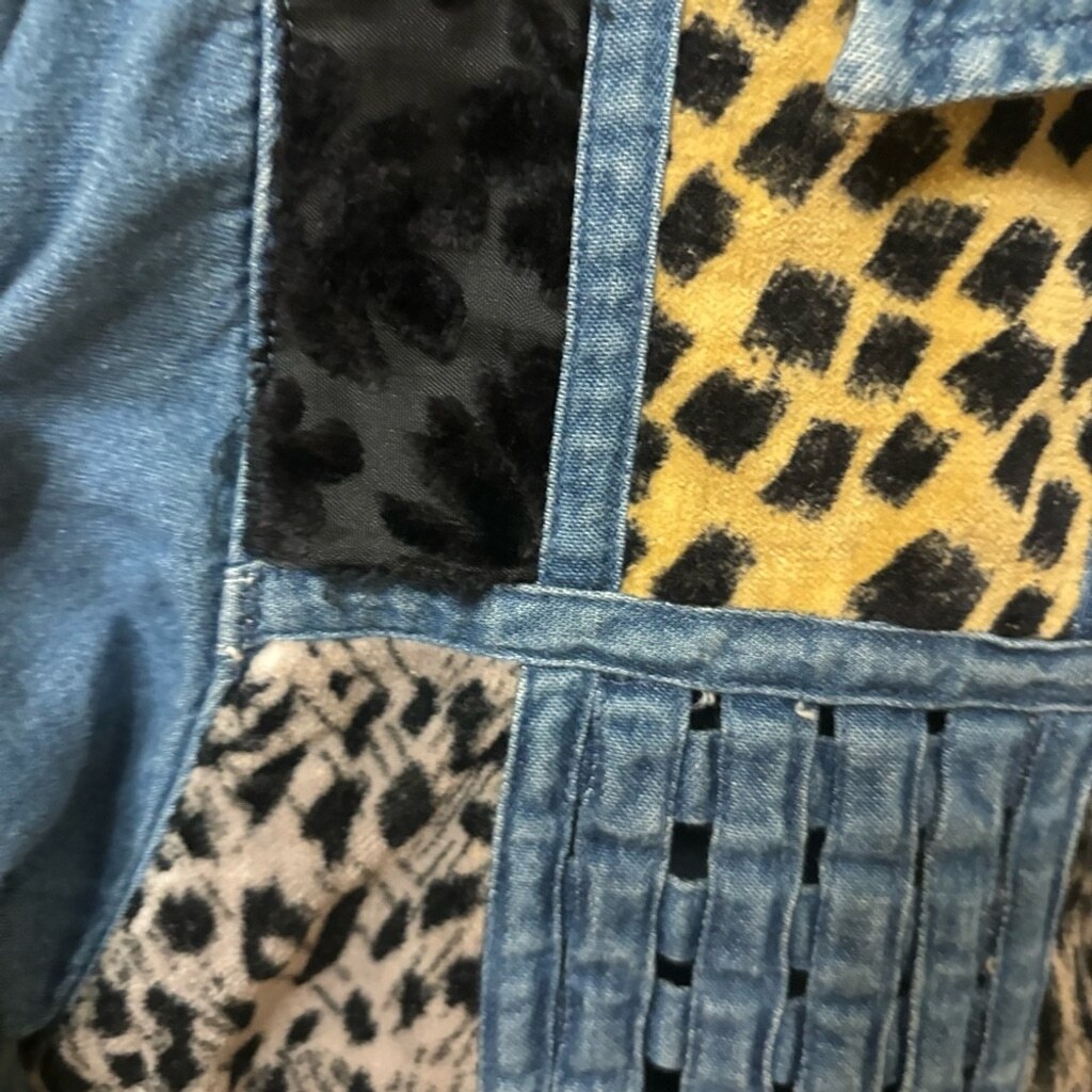 Jean leopard patchwork style button down shirt - image 3