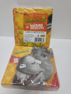 NEW (DAMAGED) IN PACKAGE SHREK 2 PARTY SUPPLIES 32ct DESSERT BEVERAGE NAPKINS