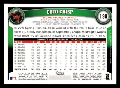 2011 Topps Coco Crisp #190 Oakland Athletics Baseball Card | eBay