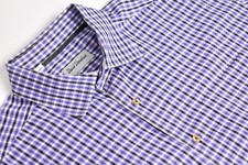David Donahue Purple w/ Black&White Checked Spread Collar Dress Shirt Sz: XL