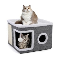 Cat Beds for Indoor Cats, Large Cat Cave with Cozy Condo, Fluffy Hanging Ball...