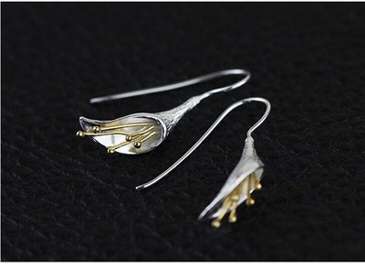 Two Tone Calla Lily Earrings sterling silver blossom flower floral drop gift S6