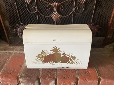 Ransburg TIN Vtg FOIL SARAN WAX PAPER towel dispenser wall mount TAN WHITE 1959