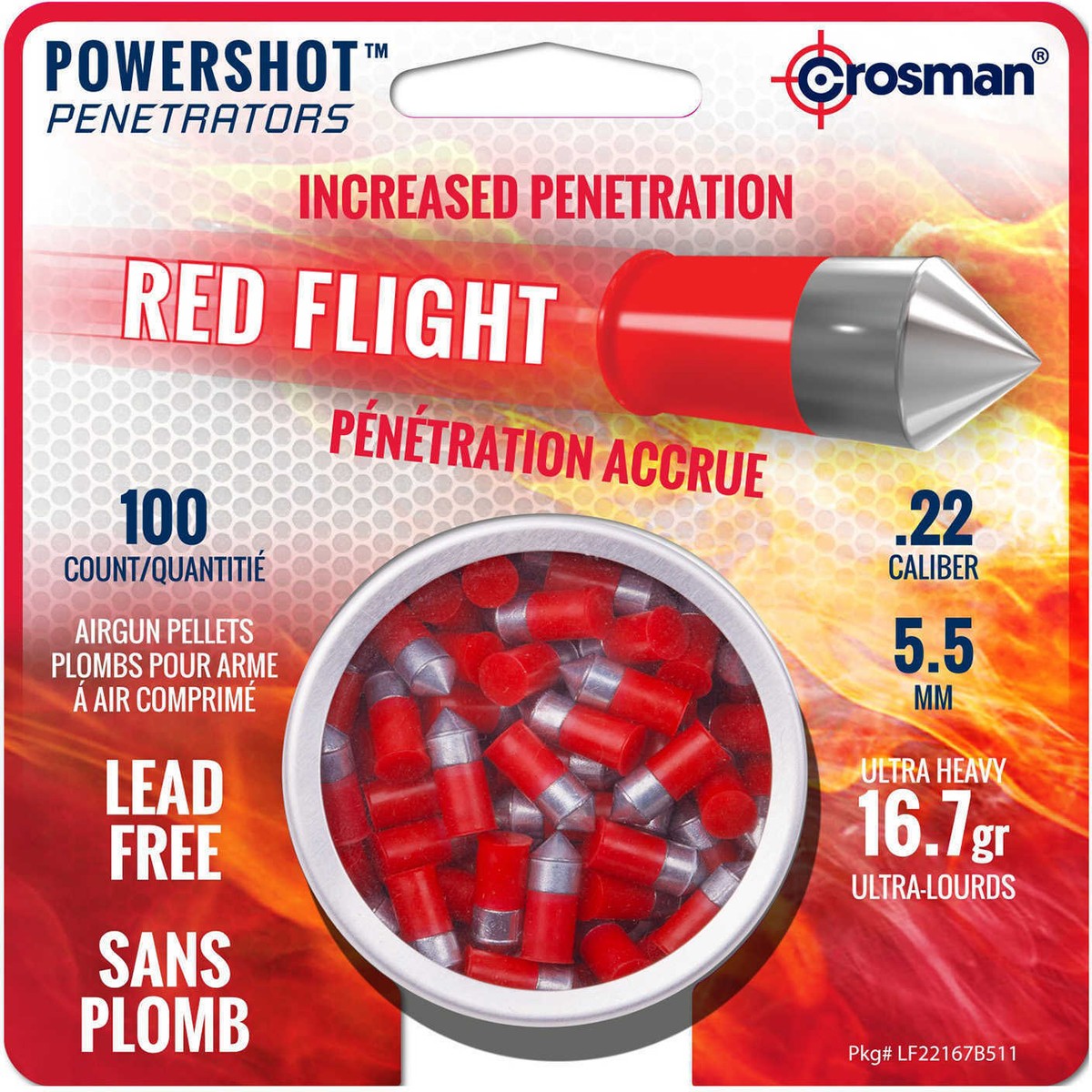 CROSMAN LF22167 Powershot Red Flight Penetrator .22 Caliber 16.7