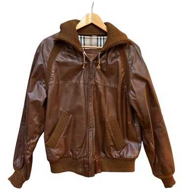 Vintage William Barry Mens Brown Leather Bomber Jacket Full Zip Retro 42 LG