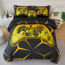 Twin Comforter Set Black Boys Bed Set Geometric Gaming Bedding Set for Kids 6 Pi