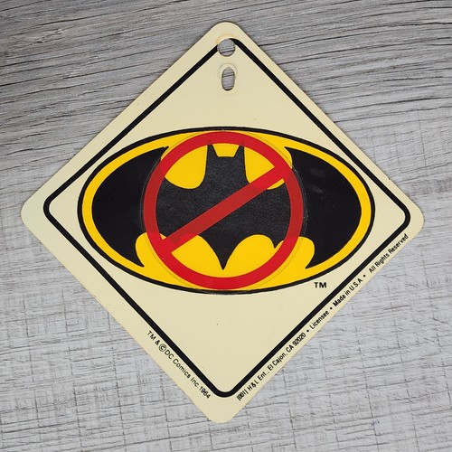 VTG Batman Car Window Hanging Sign Yellow Bat Logo Shield DC Comics 1964