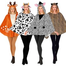 Poncho Tiere Zebra Leopard Kuh Reh Muster Wildtiere Kostüm Erwachsene Unisex 