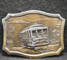 WL15160 VINTAGE 1977  TROLLEY  PUBLIC TRANSPORTATION MENS BRASS BELT BUCKLE