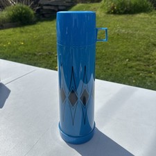 De Colección Termo King Seeley Azul Geométrico Botella de Vacío Frasco MCM Atomic EE. UU. USADO EN EXCELENTE ESTADO
