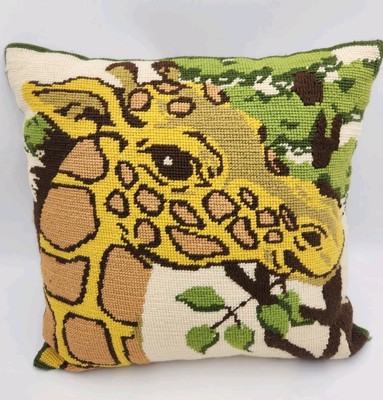 Vintage Tapestry Giraffe w/Tree Pillow Safari Zoo 12'' X 12'