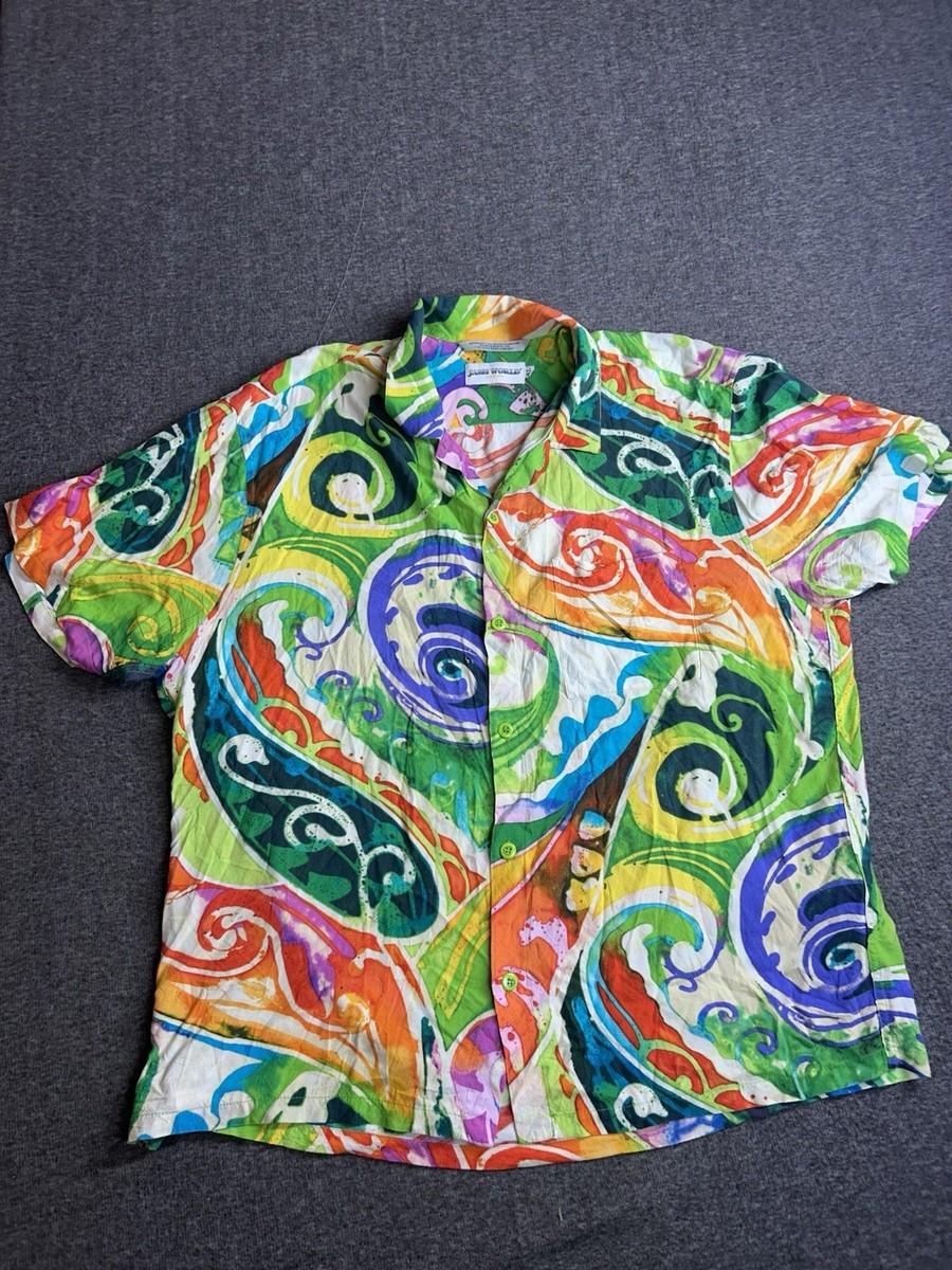 VTG Jams World Shirt Mens XL Aop Water Paint Wild Crazy Floral 100% Rayon 90’s