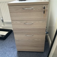 Lockable 3-Drawer Wooden Filing Cabinet with Key, Grey Oak Wood Effect