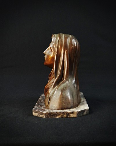 Oscar Ruffony (1874-1946) Büste Jungfrau Maria Tränenregel auf Marmor Art Dé - Bild 9 von 12