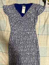 Lauren Ralph Lauren Blue/Cream Floral Ruched Sheath Dress V-Neck Zip Lined 2