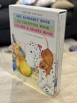 1989 Chester and Max Box Set ABC Alphabet Book 123 Counting Colors Shapes Vtg