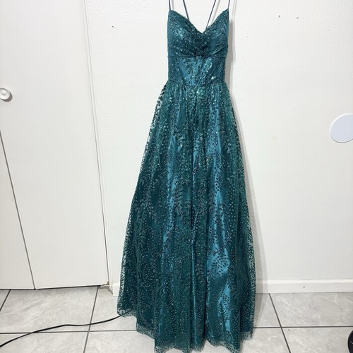BLONDIE NITES Green EMBROIDERED TULLE FIT & FLARE Size 1 Prom - Picture 14 of 17